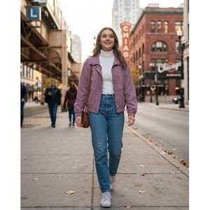 Giacca Sport Womens Mauve Bomber Jacket Cross Stitch Detail Nordstrom NWT Medium